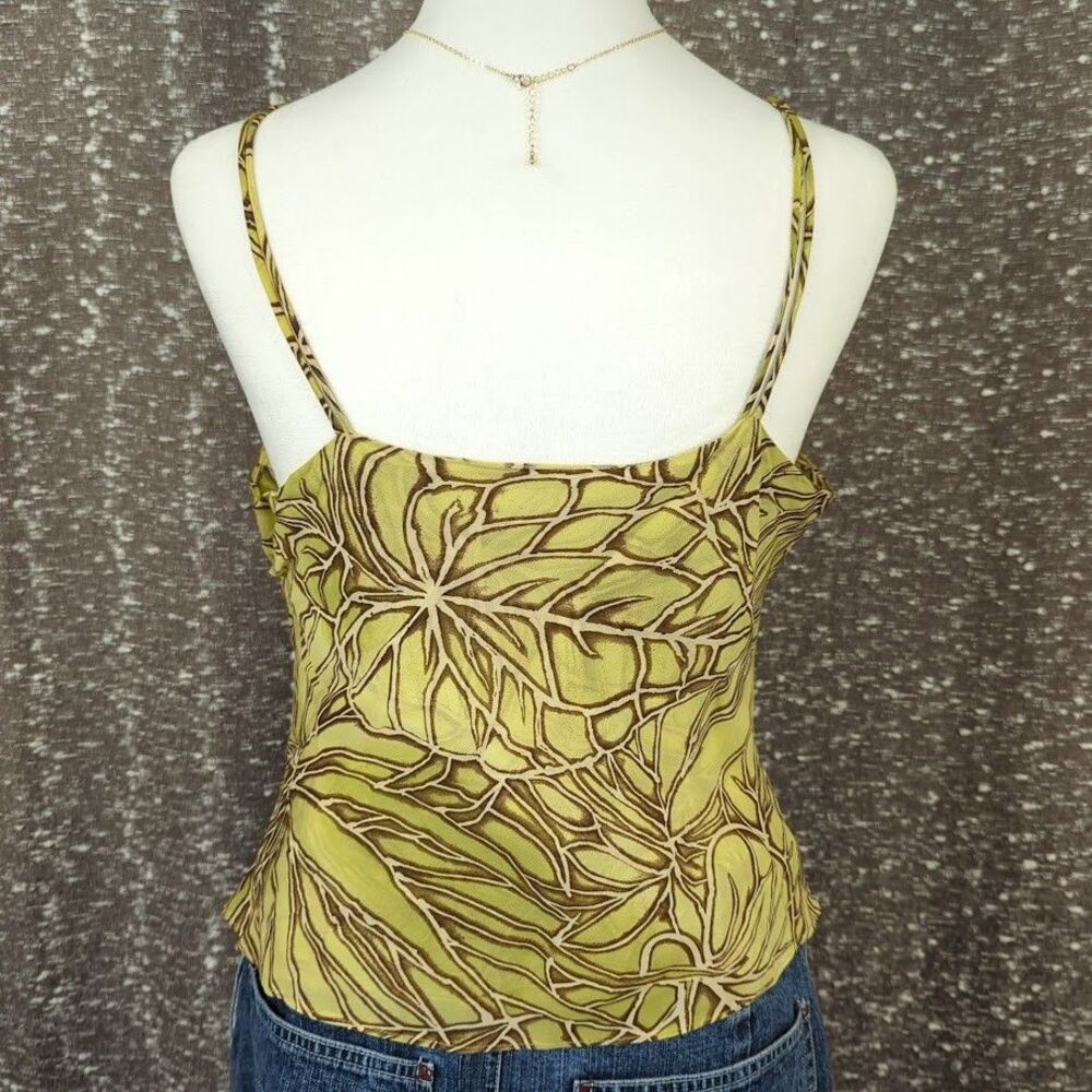 Vintage Y2K Cache Strappy Cowl‎ Neck Green Tank Top Leaf Print Women's - Picture 5 of 7